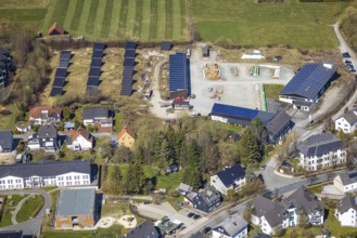 Aerial view, Franz-Heinrich Kraft sawmill and timber trade with solar plant, Nordstraße, Brilon,