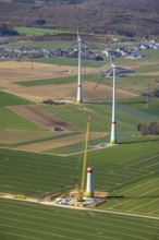 Aerial view, construction site new wind turbines, Oberalme, Brilon, Sauerland, North