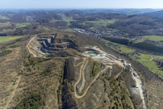 Aerial view, Bilstein Quarry, West German Greywacke Union, stone circle and viewpoint, Brilon,