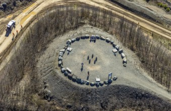 Aerial view, stone circle and viewpoint at Bilstein quarry, Brilon, Sauerland, North