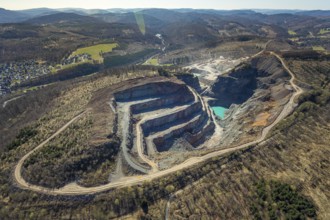 Aerial view, Bilstein quarry, Westdeutsche Grauwacke-Union, Brilon, Sauerland, North