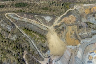 Aerial view, Bilstein quarry, after blasting, Westdeutsche Grauwacke-Union, Brilon, Sauerland,