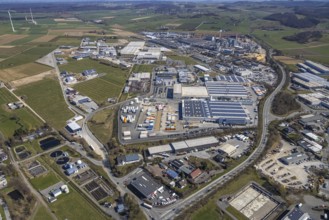 Aerial view, commercial area Ostring, Briloner Möbel Werke, Egger Holzwerkstoffe Brilon, Brilon,
