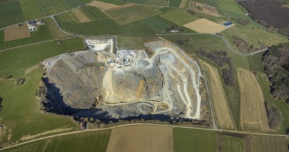 Aerial view, Thülen gravel works, Thülen, Brilon, Sauerland, North Rhine-Westphalia, Germany, DE,