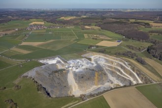 Aerial view, Thülen gravel works, Thülen, Brilon, Sauerland, North Rhine-Westphalia, Germany, DE,
