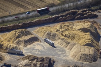 Aerial view, Egger Holzwerkstoffe Brilon, sawdust loading with lorry, Brilon, Sauerland, North