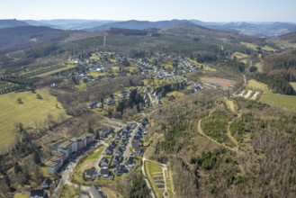 Aerial view, residential area local view, Gudenhagen, Brilon, Sauerland, North Rhine-Westphalia,