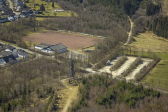 Aerial view, Kyrill-Tor at Briloner Bürgerwald, Petersborn, Brilon, Sauerland, North