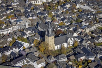 Aerial view, city centre view with market place and catholic provost church in Brilon, Sauerland,