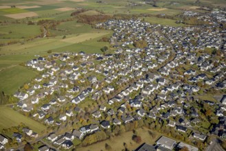 Aerial view, town view with housing estate in Brilon, Sauerland, North Rhine-Westphalia, Germany,