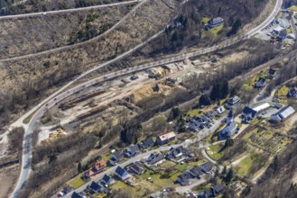 Aerial view, old wood storage yard of the company Chemviron (demolished 20 years ago) . Chemviron