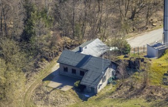 Aerial view, hut Ski-Club Brilon in the nature reserve Poppenberg, Brilon, Sauerland, North