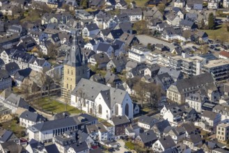 Aerial view, renovation of the catholic church of St Peter and St Andrew, Brilon, Sauerland, North