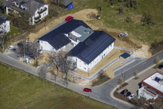 Aerial view, construction site, new Caritas residential home Dechant-Ernst-Haus, Am Hellenteich,