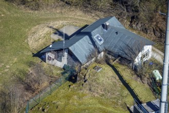 Aerial view, hut Ski-Club Brilon in the nature reserve Poppenberg, Brilon, Sauerland, North