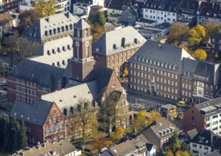 Aerial view, town hall in the district Altstadt in Bottrop, Ruhr area, North Rhine-Westphalia,
