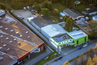 Aerial view, company premises ZweiradCenter Rück in the district south in Bottrop, Ruhr area, North