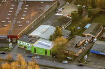 Aerial view, company premises ZweiradCenter Rück in the district south in Bottrop, Ruhr area, North