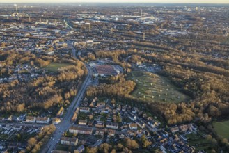 Aerial view, Recycling yard Donnerberg and solar park with local view in the district south in