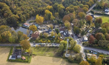 Aerial view, Grafenmühle gastronomy with Woodpeckers Roadhouse in the district Kirchhellen-Süd in
