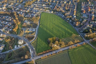 Aerial view, open space with meadow on the corner of Dorfheide and Rentforter Straße and