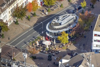 Aerial view, Oval building at the Pferdemarkt with the Cafe Extrablatt in the district Altstadt in