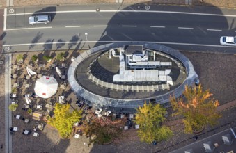 Aerial view, Oval building at the Pferdemarkt with the Cafe Extrablatt in the district Altstadt in