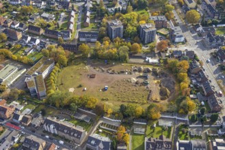Aerial view, construction site at the sports field Westring corner Neustraße in the district