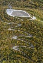 Aerial view, tetrahedron pyramid and serpentine path on the Beckstraße slag heap in the