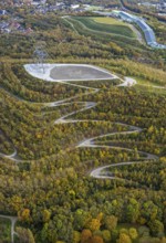 Aerial view, tetrahedron pyramid and serpentine path on the Beckstraße slag heap in the