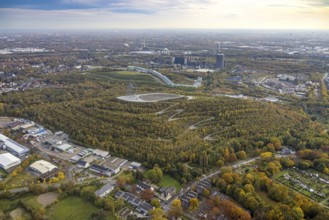 Aerial view, tetrahedron pyramid and serpentine path on the Beckstraße spoil tip as well as