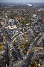 Aerial view, city centre view with catholic church St. Cyriakus in the district Altstadt in