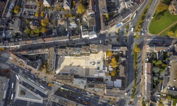 Aerial view, trapeze courtyard reconstruction in the district Altstadt in Bottrop, Ruhr area, North