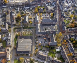 Aerial view, town hall and hall building in the district Altstadt in Bottrop, Ruhr area, North