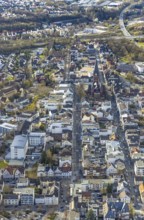 Aerial view, city centre view with cathedral of Neheim - St. Johannes-Baptist, Neheimer Markt,