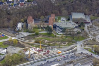 Aerial view, construction site and new construction of vocational training centre on the