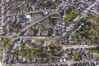 Aerial view, oval roundabout Alter Holzweg and Graf-Gottfried-Straße, construction site Ehmsenplatz
