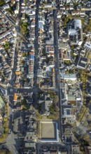 Aerial view, city centre view with cathedral of Neheim - St. Johannes-Baptist, Neheimer Markt,