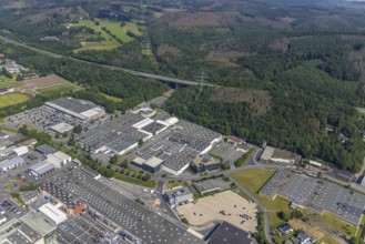 Aerial view, industrial area Westring, META-Regalbau, company premises Fritz Streiter, Bruchhausen,