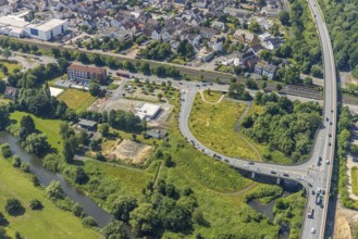 Aerial view, construction site and new construction of the Hagelstein rescue station next to the