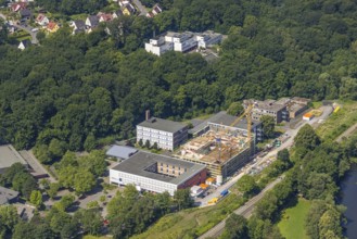 Aerial view, construction site and new building, Berufskolleg Berliner Platz, Hüsten, Arnsberg,