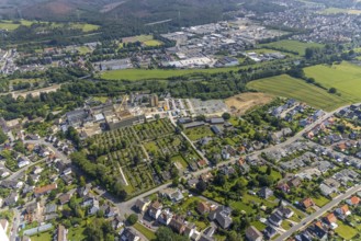 Aerial view, construction site and extension of Hochsauerland Karolinen-Hospital Hüsten, Hüsten,