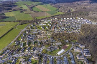 Aerial view, construction site in the residential area Moosfelder Ring and Eschenstraße, Neheim,