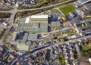 Aerial view, construction site at company premises BJB GmbH, Neheim, Arnsberg, Sauerland, North