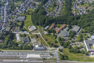 Aerial view, construction site, new building extension for Hochsauerlandkreis vocational college,
