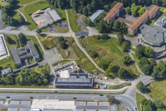 Aerial photo, construction site, new building, extension of Hochsauerlandkreis vocational college,