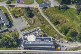 Aerial photo, construction site, new building, extension of Hochsauerlandkreis vocational college,