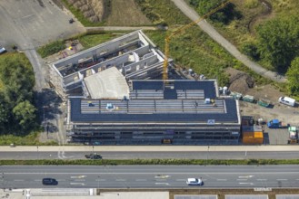 Aerial photo, construction site, new building, extension of Hochsauerlandkreis vocational college,