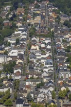 Aerial view, Cathedral of Neheim St. Johannes-Baptist, pedestrian zone Hauptstraße,