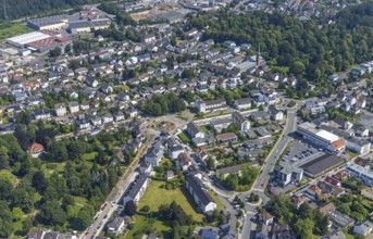 Aerial view, oval roundabout Alter Holzweg and Graf-Gottfried-Straße, construction site